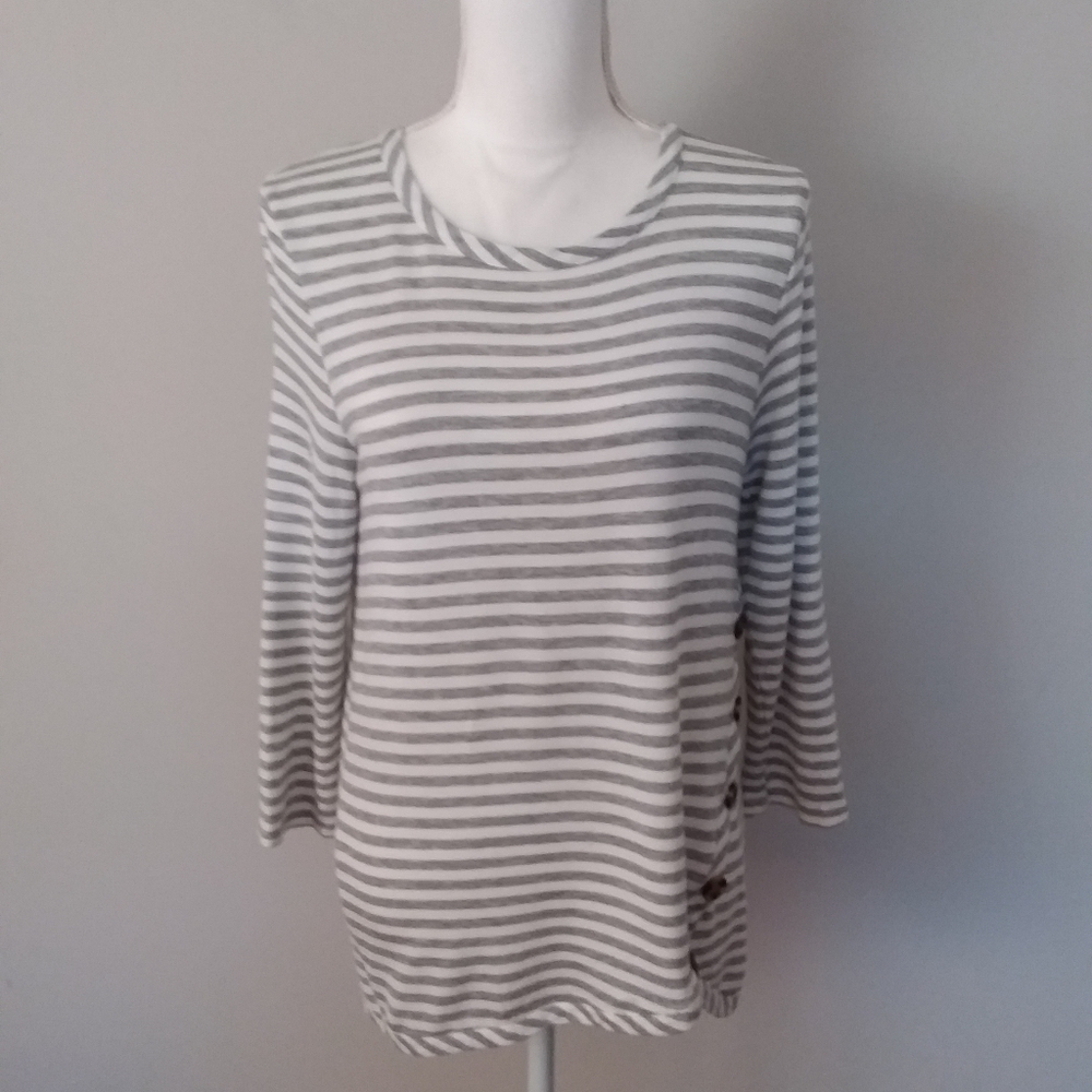 Love Scarlett Grey/White Stripe Top w/Buttons